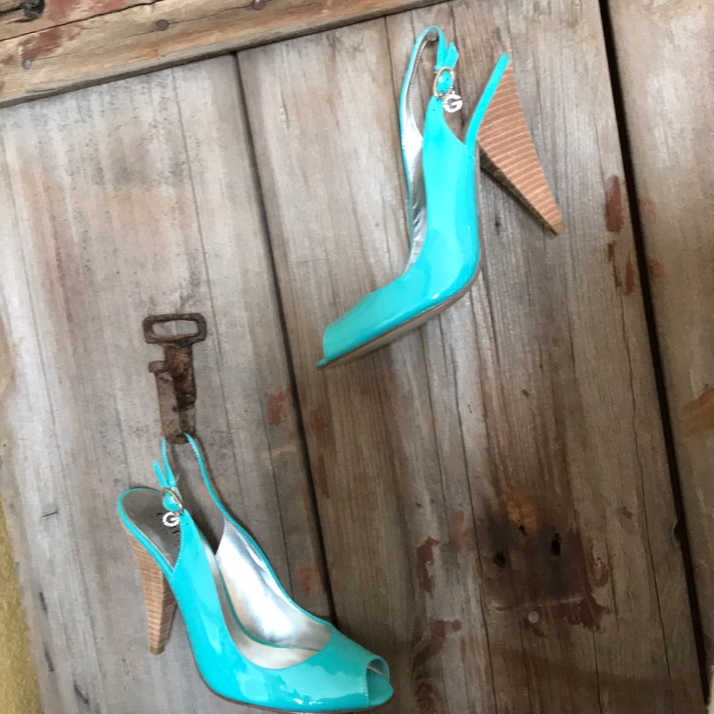 Turquoise Open Toe Heels - Picture 4 of 8